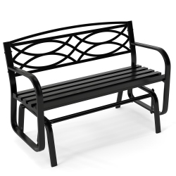 GYMAX 2-Person Glider Bench W/ Metal Frame Armrests Geometric Backrest Outdoor