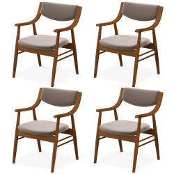 GYMAX Set Of 4 Pu Leather/velvet Dining Chair W/ Padded Seat & Back Armrests Rubber Wood Frame
