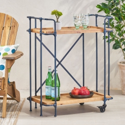 STREAMDALE FURNITURE Antique Firwood & Iron Bar Cart - Mobile & Stylish In Black