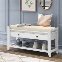 STREAMDALE FURNITURE Entryway Shoe Rack Bench With Seat & Drawers In White