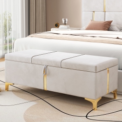 STREAMDALE FURNITURE Upholstered Storage Ottoman Bench W/ Metal Legs (Assembled) In Beige