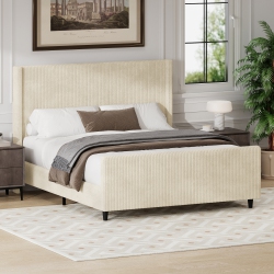 STREAMDALE FURNITURE King Corduroy Wingback Bed Frame - 50.7" High, Cream