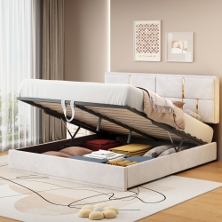 STREAMDALE FURNITURE Queen Hydraulic Storage Platform Bed - In Beige