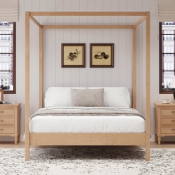STREAMDALE FURNITURE Queen Solid Wood Canopy Bed Frame - Platform, Slats, Natural