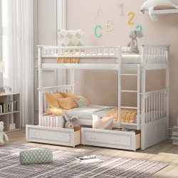STREAMDALE FURNITURE Twin Over Twin Bunk Bed With Drawers, Convertible Beds In White