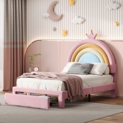 STREAMDALE FURNITURE Twin Velvet Rainbow Bed W/ Storage - Princess Platform In Pink