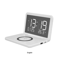 THE WAY 15W Foldable Wireless Charging Alarm Clock | Smart Electronic Clock + Perpetual Calendar + Temperature Display Multi-Device Compatible \w