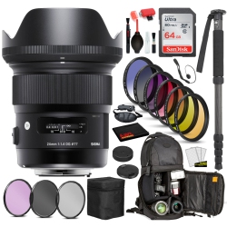 SIGMA 24MM F/1.4 Dg Hsm Art Lens for Nikon F With Bundle Includes: Sandisk 64GB Sd Card, 9PC Filter Kit + More