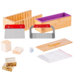 VEVOR Soap Making Kit, Bamboo Cutting Box And Inner Box \w Silicone Mold, Stainless Steel Straight & Wavy Cutter, 100 Bags And 105 Stickers, Soap