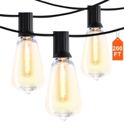 VEVOR 200Ft Led Outdoor String Lights, 2700K Dimmable Outside Patio Lights \w 100 St38 Shatterproof Bulbs E12 Socket Base, Waterproof Lights For