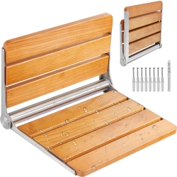 VEVOR 16.1" X 13.4" Folding Oak Shower Seat, Wall Mounted Fold Up Shower Bench \w 440 Lbs Load Capacity, Space Saving Home Care Fold Down Shower