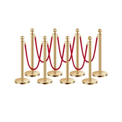 VEVOR 8 PCs Stanchion Post, Crowd Control Barrier Set \w 6 Velvet Ropes, 5 Ft Stainless Steel Gold Stanchion Post Queue \w Sand Injection Hollow