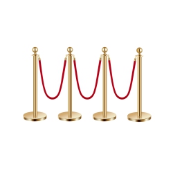 VEVOR 4 PCs Stanchion Post, Crowd Control Barrier Set \w 3 Velvet Ropes, 5 Ft Stainless Steel Gold Stanchion Post Queue \w Sand Injection Hollow