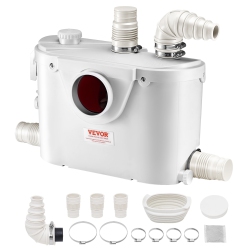 VEVOR 500W Macerator Pump, 29 Gpm Flow, 26 Ft/8 M Head, Macerator Sewerage Toilet Pump \w 4 Water Inlets, Waste Water Disposal Upflush Machine For