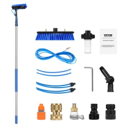 VEVOR 30Ft Water Fed Pole Kit, Solar Panel Cleaning Pole \w Extendable Handle, 180° Rotatable Brush Head & 65.6Ft Hose, Household Window Cleaner