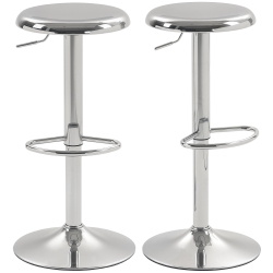 HOMCOM Steel Bar Stools Set Of 2, Adjustable Counter Height Round Breakfast Barstools, Industrial Swivel Bar Chairs for Home Kitchen In Silver