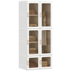 HOMCOM Portable Closet, Foldable Plastic Wardrobe Closet, Clothes Storage Organizer for Bedroom \w 6 Compartments, Hanging Rod, Magnetic Clear