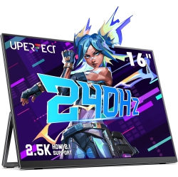 UPERFECT 2.5K 240Hz Portable Gaming Monitor, 16" 2560X1600 Qhd 100% Dci-P3 400 Nits Portable Monitor for Laptop W/stand & Vesa, Adaptive Sync HDMI