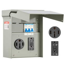 VEVOR 20 50 Amp Temporary Power Outlet Panel, Rv Ev Electrical Outlet Panel \w Nema 50 Amp Gfci 20 Amp Receptacle Installed, Pre-Wired Ip54