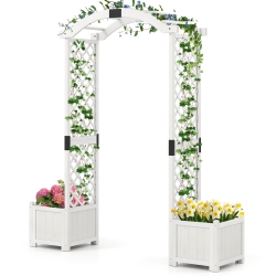 GYMAX Garden Arbor W/ Planter Wooden Planter Arch W/ Trellis In White