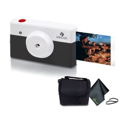 MINOLTA Instapix Print Camera With Printer (Charcoal), Camera Bag, Diginerds Microfiber Cleaning Cloth, Bundle