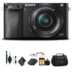 SONY - Alpha A6000 Mirrorless Camera With 16-50MM Lens With Soft Bag, Tripod, Additional Battery, 64GB Memory Card, In Black