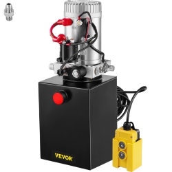 VEVOR 6 Quart Hydraulic Power Unit Hydraulic Pump Single Acting 3200 Psi Max Power Unit for Dump Trailer Car Lifting 12V Dc (Steel, 6 Quart/single
