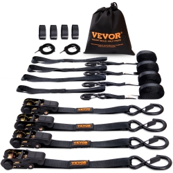 VEVOR 4Pk Ratchet Tie Down Straps, 2200 Lb Max Break Strength, Includes 4 Premium 1" X 15' Rachet Tie Downs \w Padded Handles, for Moving Securing