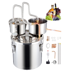 VEVOR 5 Gal / 19 L Alcohol Still, Stainless Steel Water Alcohol Distiller \w Copper Coil for Fast Cooling, Dual Condenser Distiller Kit \w Secondary