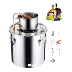 VEVOR 8 Gal / 30 L Alcohol Still, Stainless Steel Water Alcohol Distiller \w Copper Coil, Home Brewing Refining Fermentation Kit \w Thermometer, For