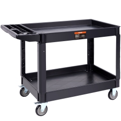 VEVOR 550Lbs Capacity Rolling Service Cart, Dual-Shelf Design, Durable Plastic, Equipped \w 360° Maneuverable Wheels (Two Lockable), Spacious Tray