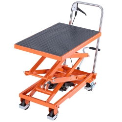 VEVOR 47.2" Hydraulic Lift Table, 500 Lbs Capacity, Lifting Height, Double Scissor Lift Table Cart \w 4 Wheels And Non-Slip Pad, Manual Hydraulic