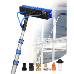 VEVOR 12 Ft Water Fed Pole Kit, Solar Panel Cleaning Pole \w Extendable Handle, 180° Rotatable Brush Head & 65.6Ft Hose, Window Cleaner Tool For