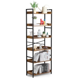 VEVOR 6-Tier Metal Bookshelf, Industrial Bookshelf, Tall Wide Rustic Vintage Storage Bookcase \w Open Shelves, Freestanding Display Shelving Unit