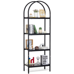 VEVOR 4-Tier Metal Bookshelf, Arched Industrial Bookshelf, Small Rustic Vintage Storage Bookcase \w Open Shelves, Freestanding Display Shelving Unit