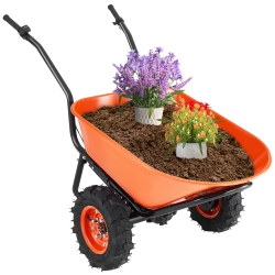 VEVOR 500W Electric Wheelbarrow Cart, Powered Utility Gardenwagon Dump Cart, 7 Cu. Ft. Load & 573 Lbs Capacity \w Metal Handle & 16" Track Wheels
