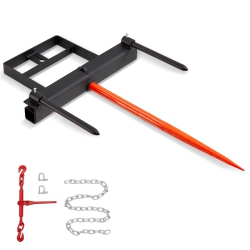 VEVOR 39" Hay Spear, Bale Spears 1600Lbs Loading Capacity, Skid Steer Loader Tractor Bucket Attachment \w 2PCs 17.5" Stabilizer Spears And 60