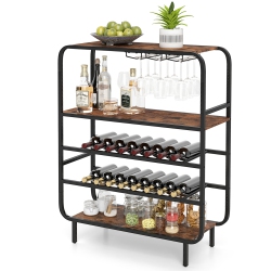 GYMAX 16 Bottle Wine Rack W/ Glass Holders Metal Frame Storage Shelf for Kitchen