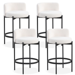 GYMAX Boucle Counter Stools Set Of 4 W/curved Backrest Metal Frame Comfy Footrest
