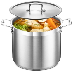 BAKKEN- SWISS Stockpot – 12 Quart – Brushed Stainless Steel – Heavy Duty Induction Pot \w Lid And Riveted Handles – for Soup, Seafood, Stock