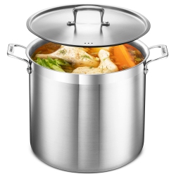 BAKKEN- SWISS Stockpot – 20 Quart – Brushed Stainless Steel – Heavy Duty Induction Pot \w Lid And Riveted Handles – for Soup, Seafood, Stock