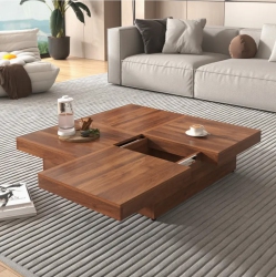 BOLDDECO Modern Square Coffee Table – Walnut Grain Veneer With Sliding Top Storage, 39.4
