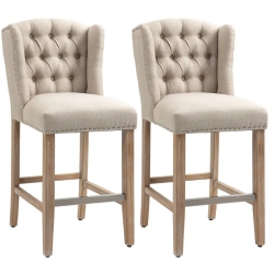 BOLDDECO Set Of 2 Bar Stools – Upholstered Counter Height Chairs With Solid Wood Legs (26.8")