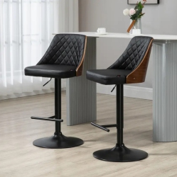 BOLDDECO Adjustable Swivel Bar Stools With Backrest & Footrest (Set Of 2) – Pu Leather, Counter & Bar Height, 360° Rotation, Solid Wood Back
