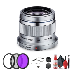 OLYMPUS M.zuiko Digital 45MM F/1.8 Lens (Silver) Bundle