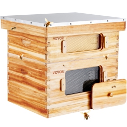 VEVOR 20 Frame Bee Hives Starter Kit, Beeswax Coated Fir Wood, 1 Deep + 1 Medium Bee Boxes Langstroth Beehive Kit, Transparent Acrylic Windows \w