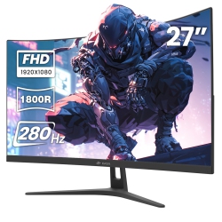 CRUA 27" 280Hz FHD Curved Gaming Monitor, 1ms, 120% sRGB, VA Panel, HDMI & DP, FreeSync, Eye Care, Wall Mountable, Tilt Adjustable, Black