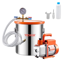 VEVOR 5 Gallon Vacuum Chamber And 3.5 Cfm Pump Kit, Stainless Steel Chamber, Single Stage Vacuum Pump Degassing Chamber Kit, \w Acrylic Lid, Oil
