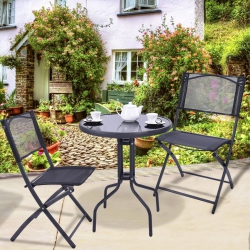 GYMAX Outdoor Patio Furniture 3PCs Garden Backyard Folding Bistro Set