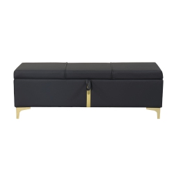 FANTASYLAB Elegant Upholstered Storage Ottoman, Bench With Metal Legs for Bedroom, Living Room, Fully Assembled Except Legs In Black
